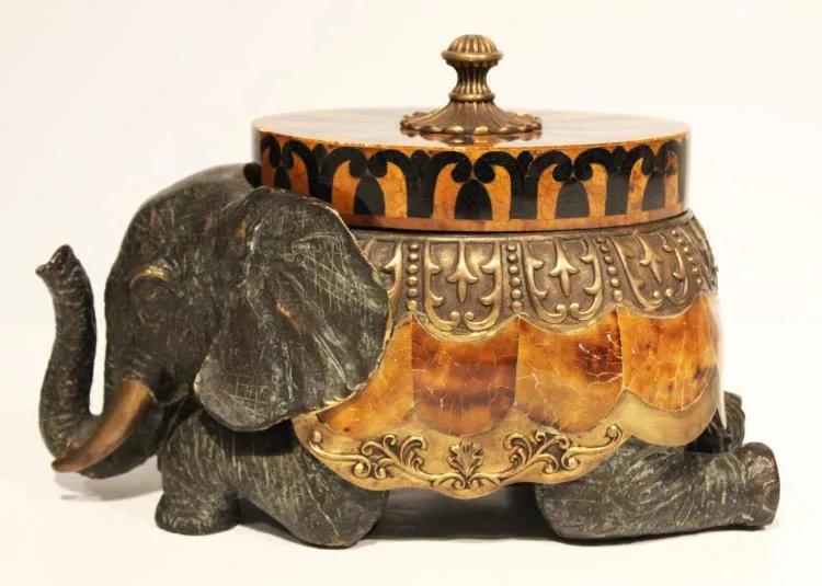 Maitland Smith Kneeling Elephant scatola ottone bronzo 33 cm
