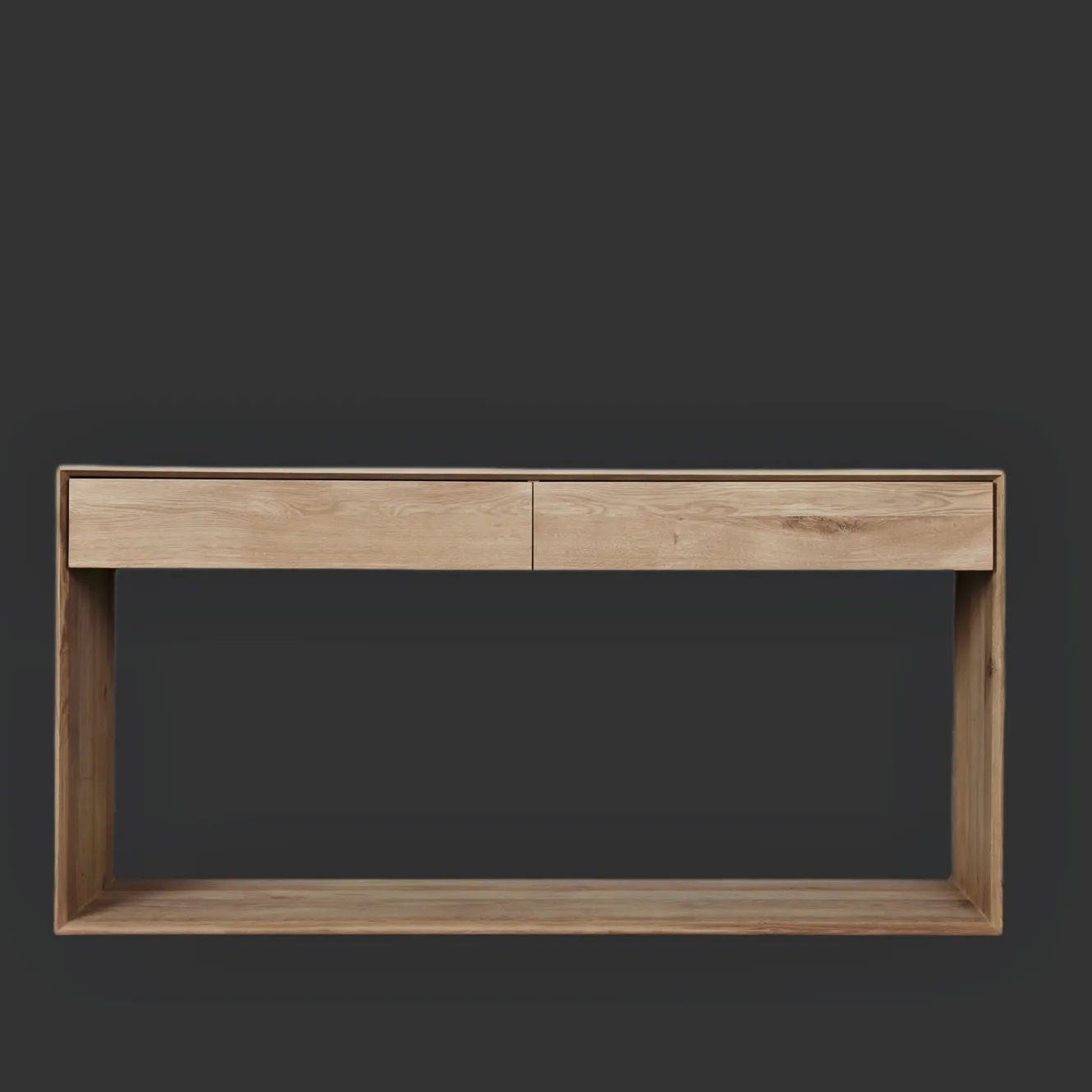 XLAB Design consolle legno massello naturale 140x40 cm 2 cassetti