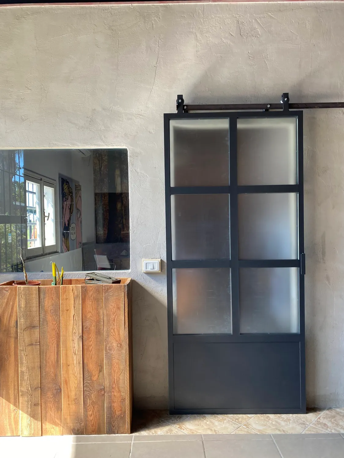 XLAB Design Ely porta scorrevole ferro e vetro industriale
