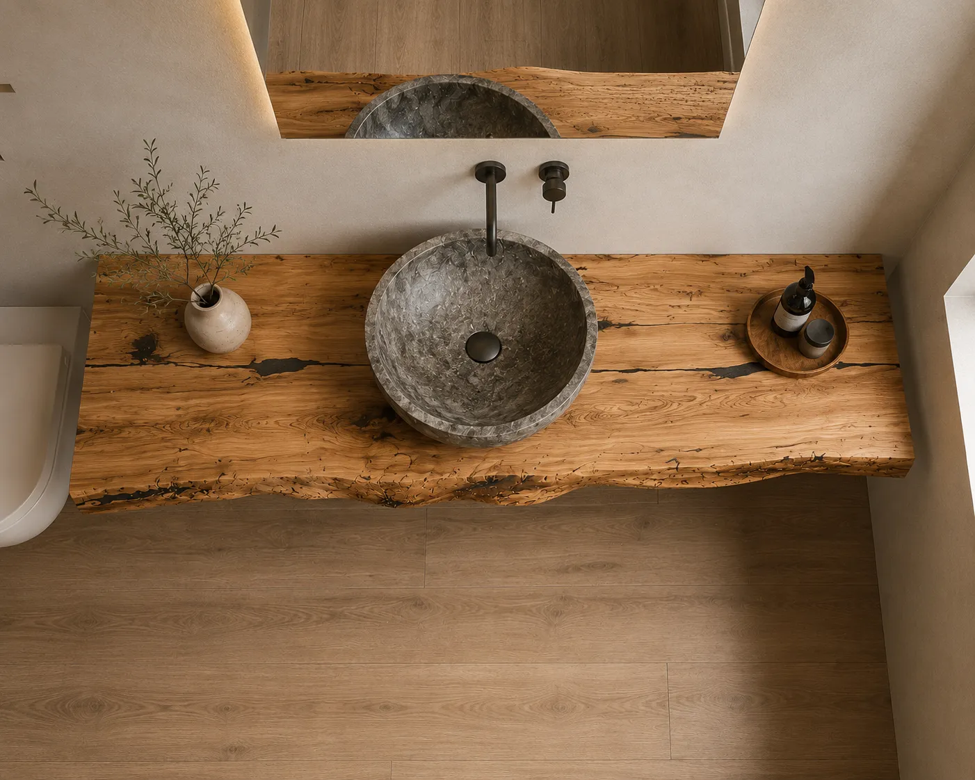 XLAB Design mensola bagno sospesa legno olivo massello