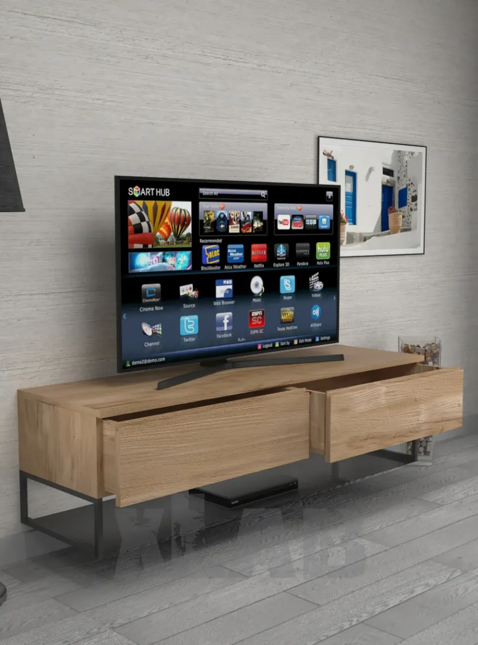 XLAB Design Philip mobile porta TV sospeso legno vano a giorno
