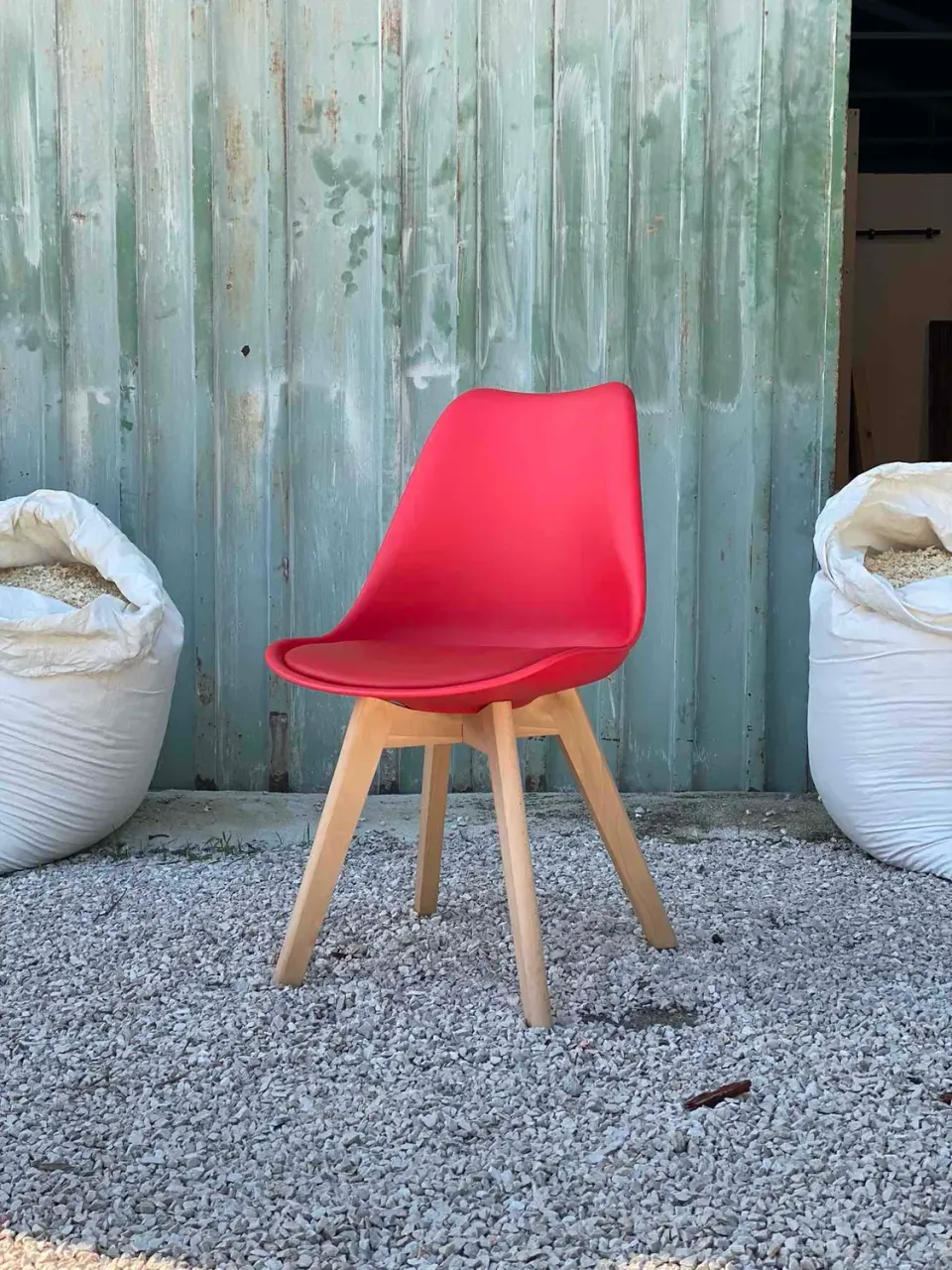 XLAB Design Red Set 4 Sedie Rosse Ecopelle Legno