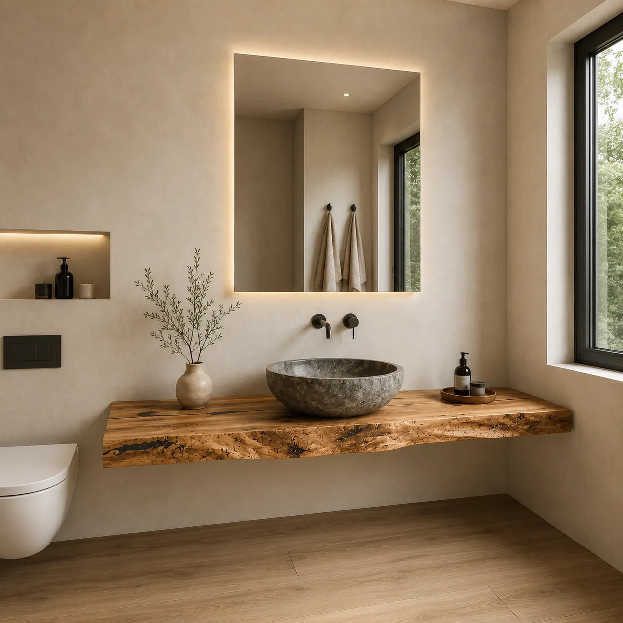 XLAB Design mensola bagno sospesa legno olivo massello