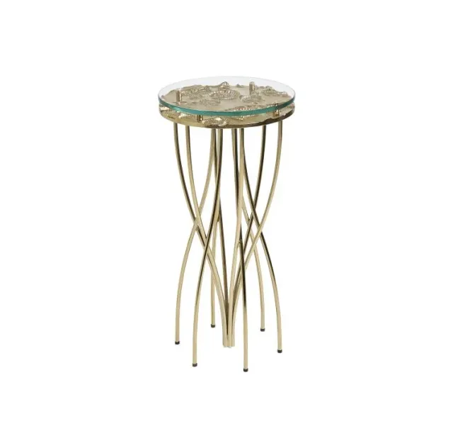 Maitland Smith Coastal tavolino ottone vetro fossile 61 cm