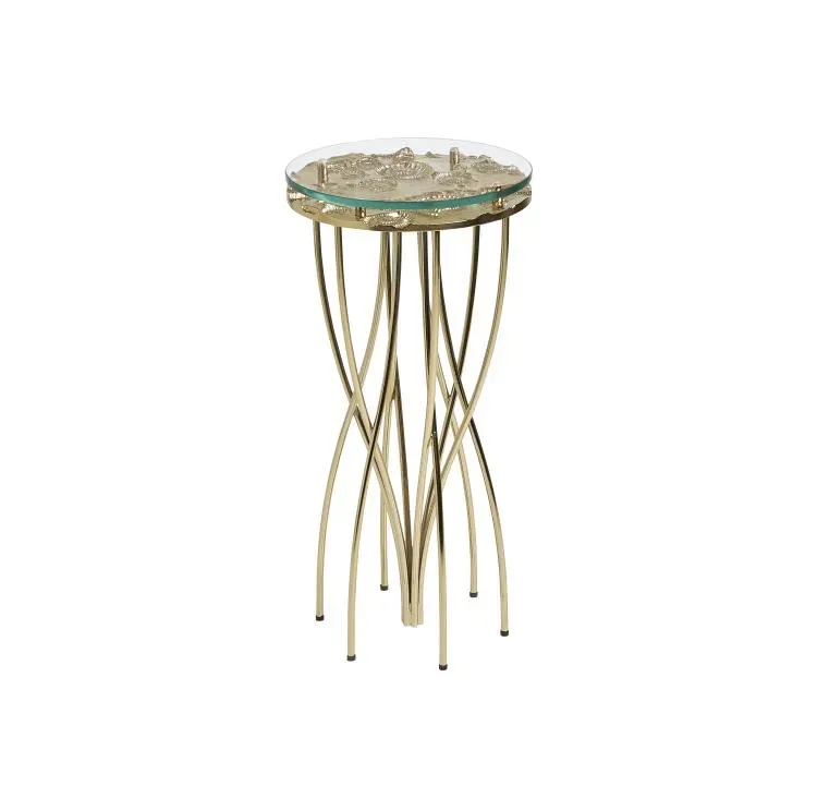Maitland Smith Coastal tavolino ottone vetro fossile 61 cm