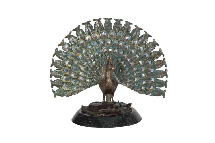 Maitland Smith Puffed Peacock scultura pavone