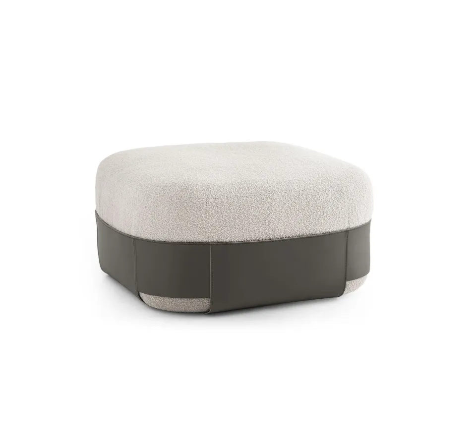 Morica Design Sumo pouf cuoio e bouclé con tasca