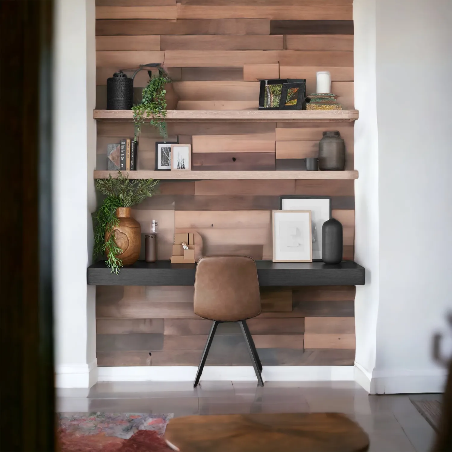 XLAB Design Scrivania Sospesa Nera con Mensole Smart Working