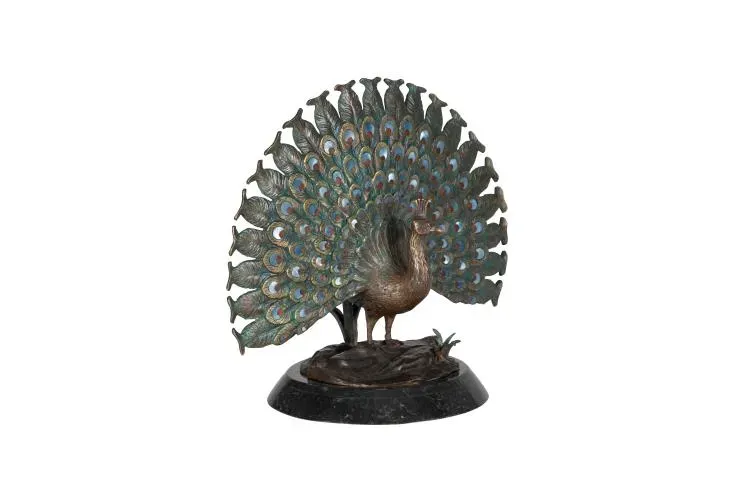 Maitland Smith Puffed Peacock scultura pavone