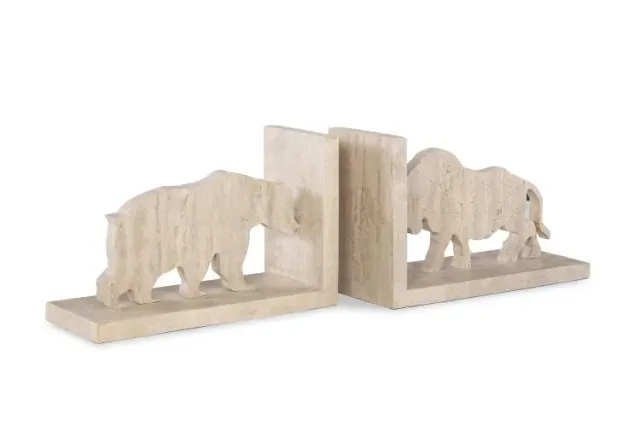 Maitland Smith Bull Bear fermalibri travertino