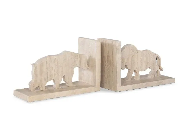 Maitland Smith Bull Bear fermalibri travertino