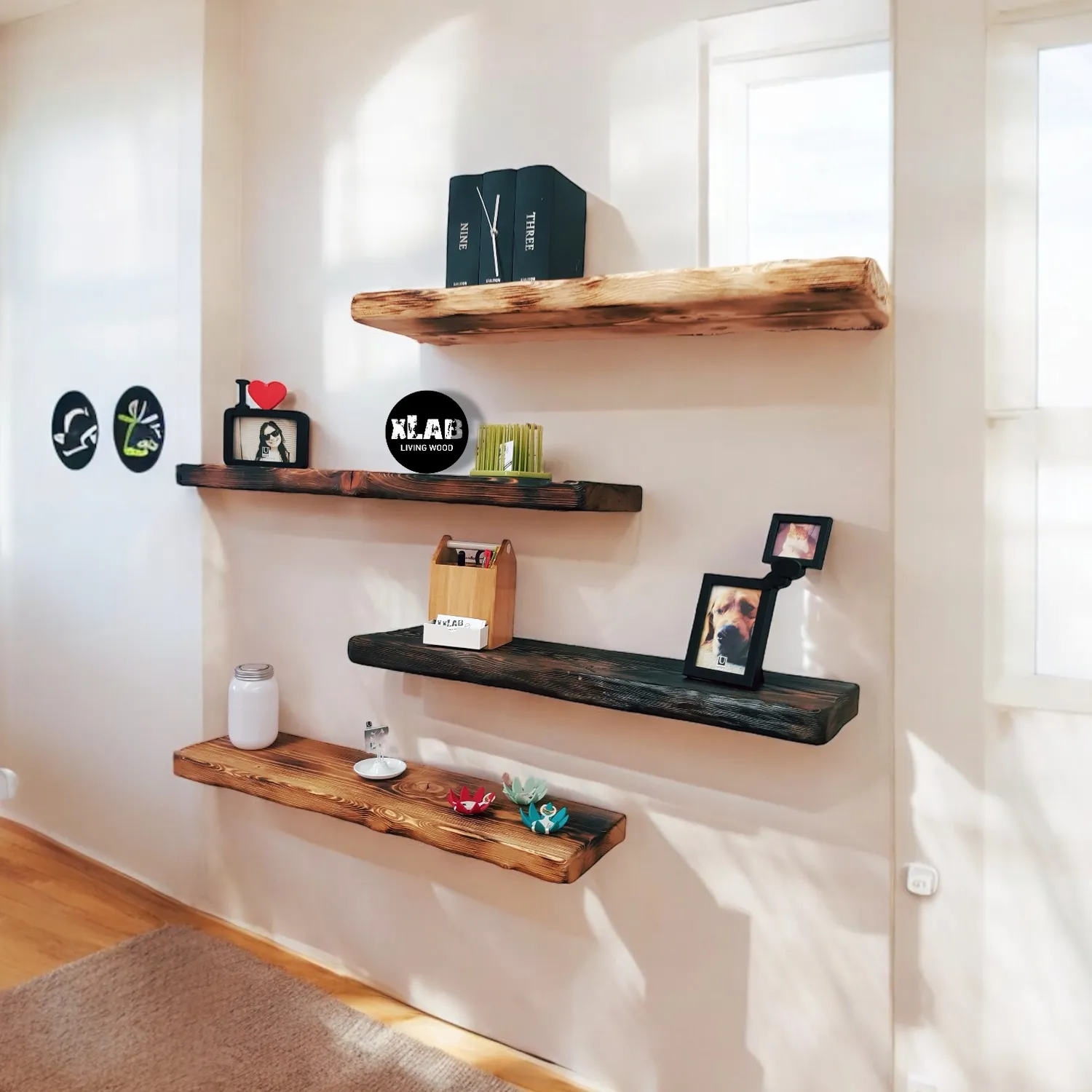 XLAB Design mensola parete larice 100x25 cm noce scuro rustico