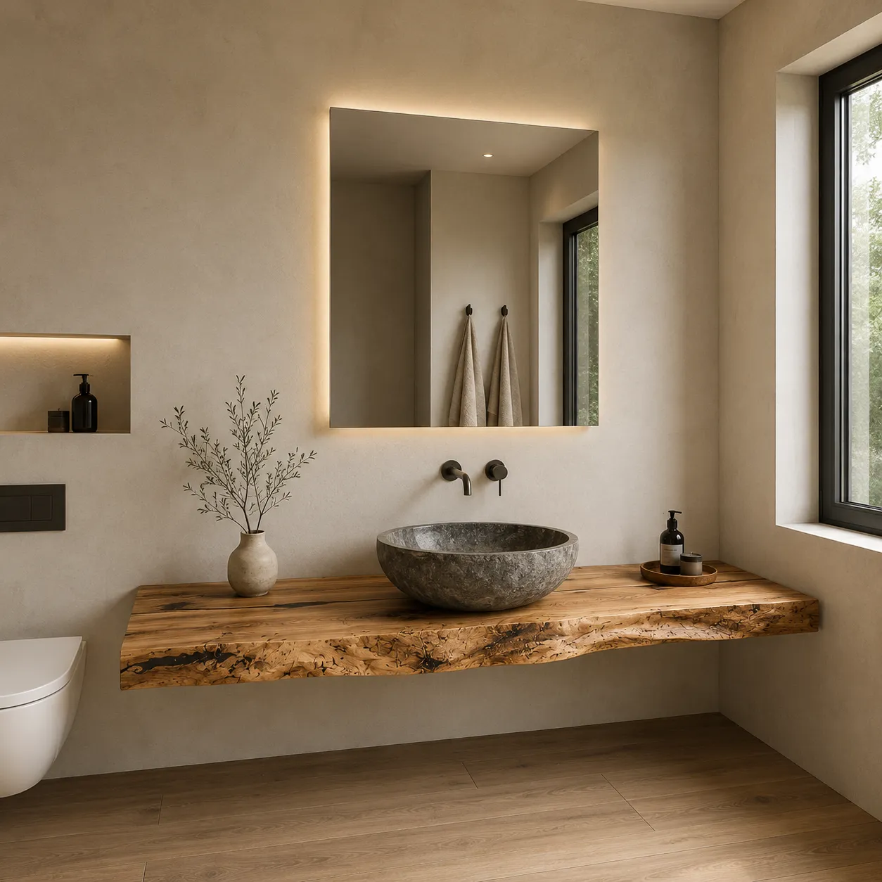 XLAB Design mensola bagno sospesa legno olivo massello