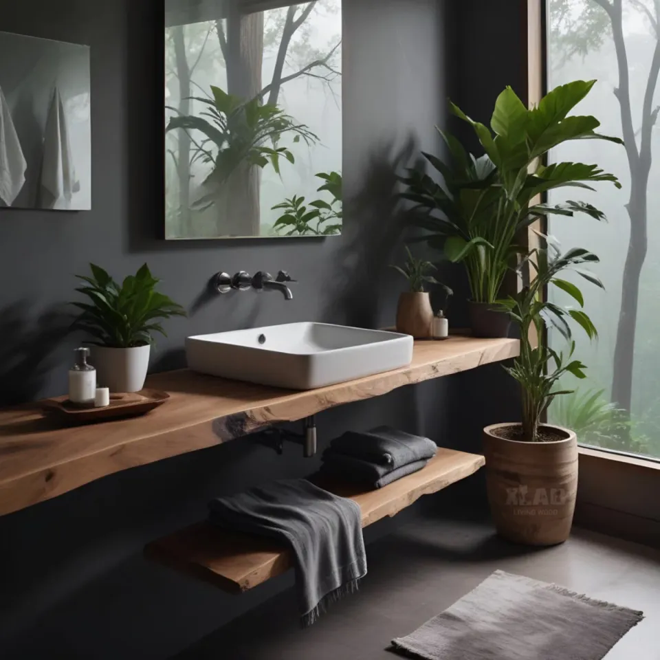 XLAB Design coppia mensole bagno legno massello bordo naturale