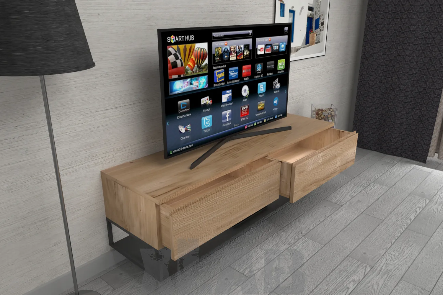 XLAB Design Philip mobile porta TV sospeso legno vano a giorno