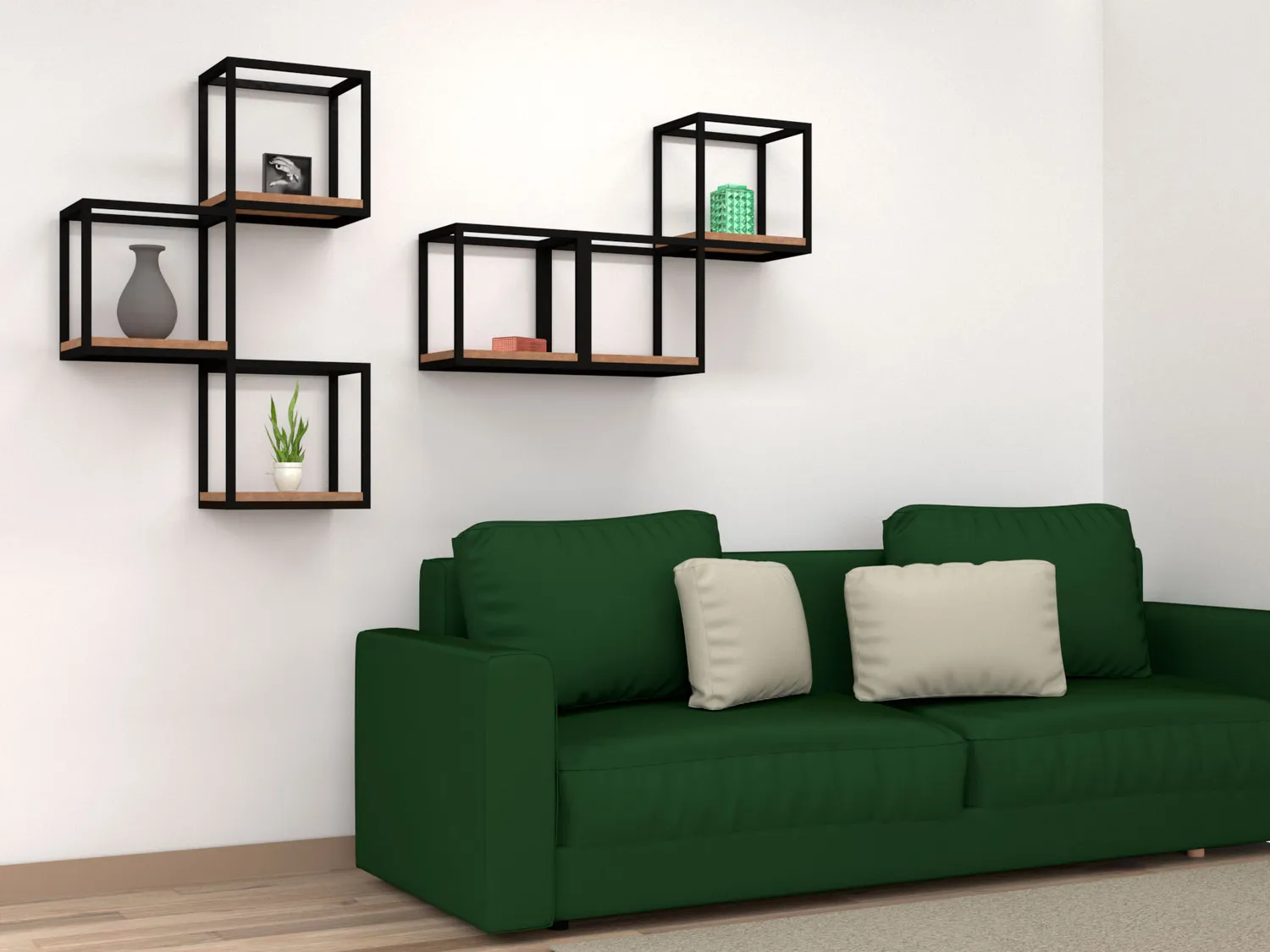 XLAB Design Cubo Parete Ferro Legno 35x35x25 Naturale