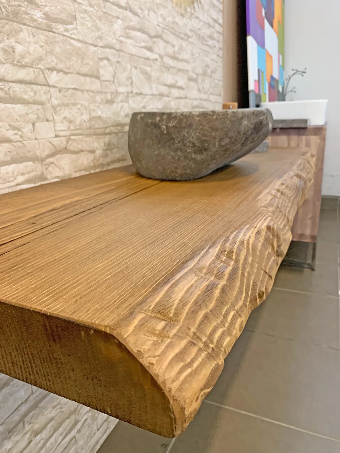XLAB Design mensola bagno larice rustico bordo ondulato