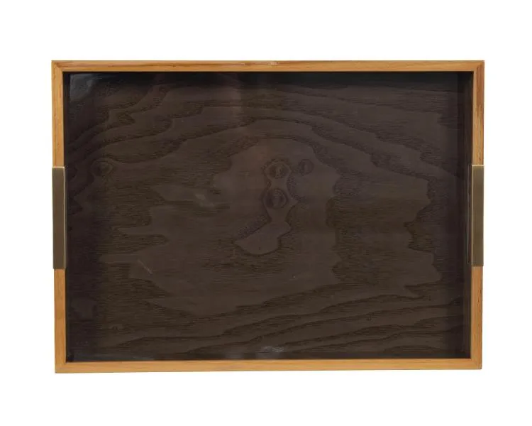 Maitland Smith Grey Burl vassoio noce manici ottone 50,8 cm