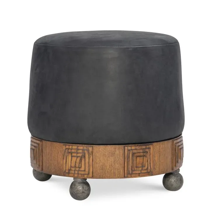 Maitland Smith Bongo pouf pelle nera 50 cm