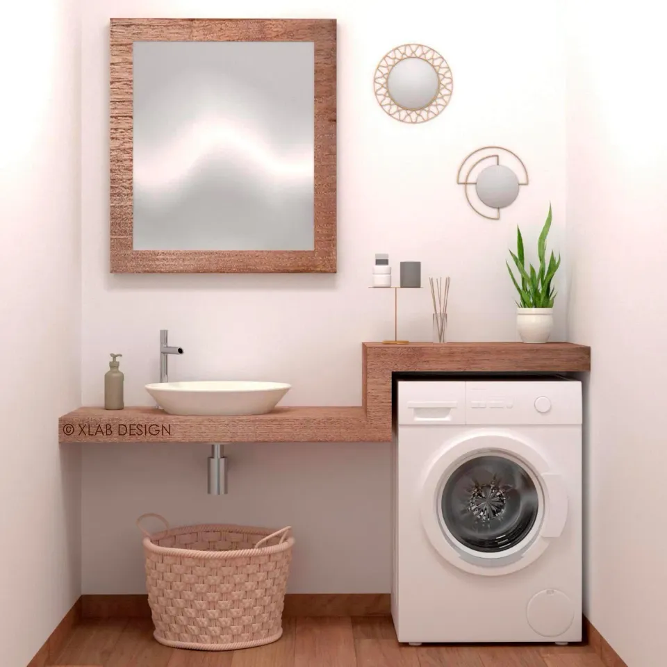 XLAB Design Rosa mobile bagno lavatrice legno rovere