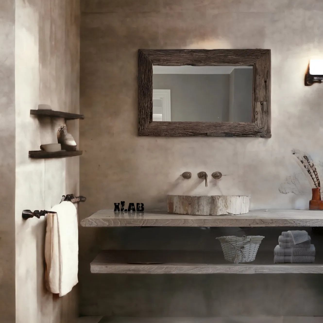 XLAB Design mensole bagno legno massello grigio 150x50 cm