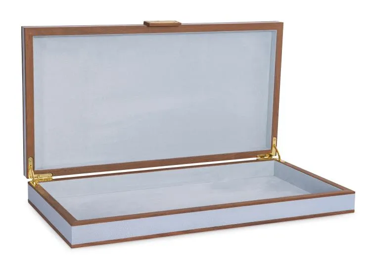 Maitland Smith Light Blue Stacking scatole portagioie azzurre set 3 pezzi pelle