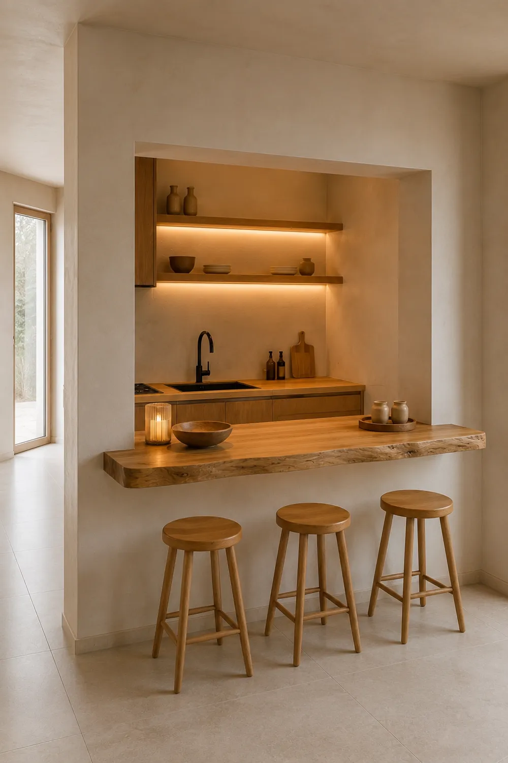 XLAB Design Piano Snack Castagno Su Misura Bordo Naturale