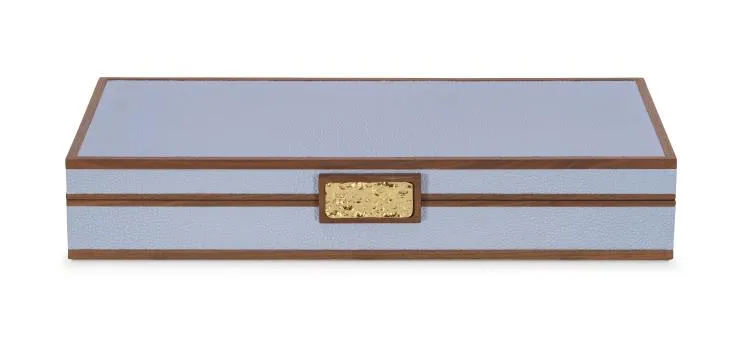 Maitland Smith Light Blue Stacking scatole portagioie azzurre set 3 pezzi pelle