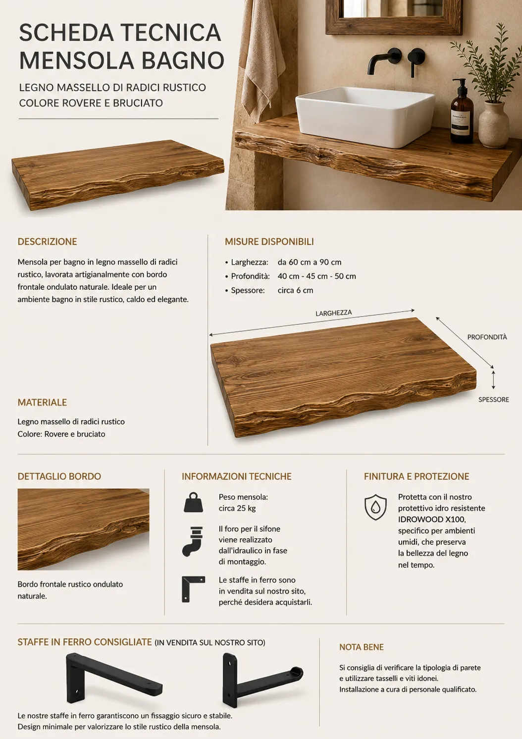 XLAB Design mensola bagno legno massello larice lavabo appoggio