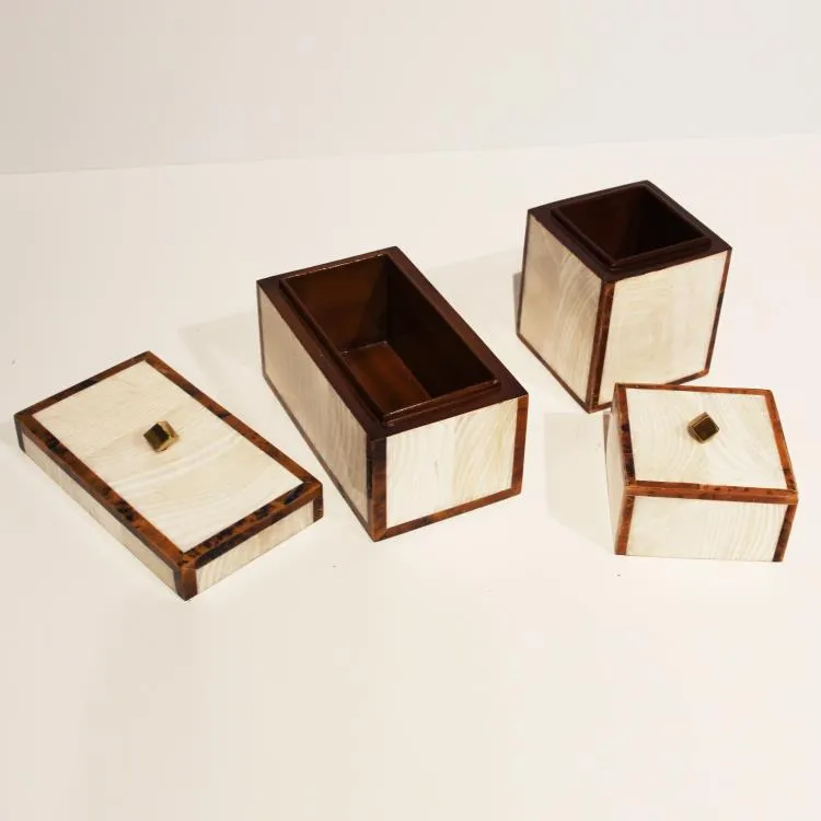 Maitland Smith Blakely Boxes cofanetti pietra fossile set 2 pezzi intarsiati