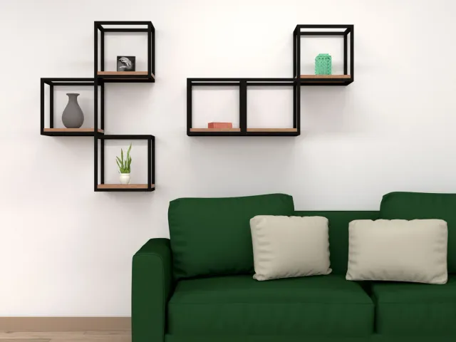 XLAB Design Cubo Parete Ferro Legno 35x35x25 Naturale