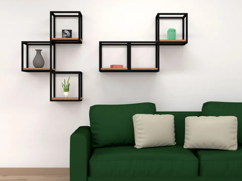 XLAB Design Cubo Parete Ferro Legno 35x35x25 Naturale