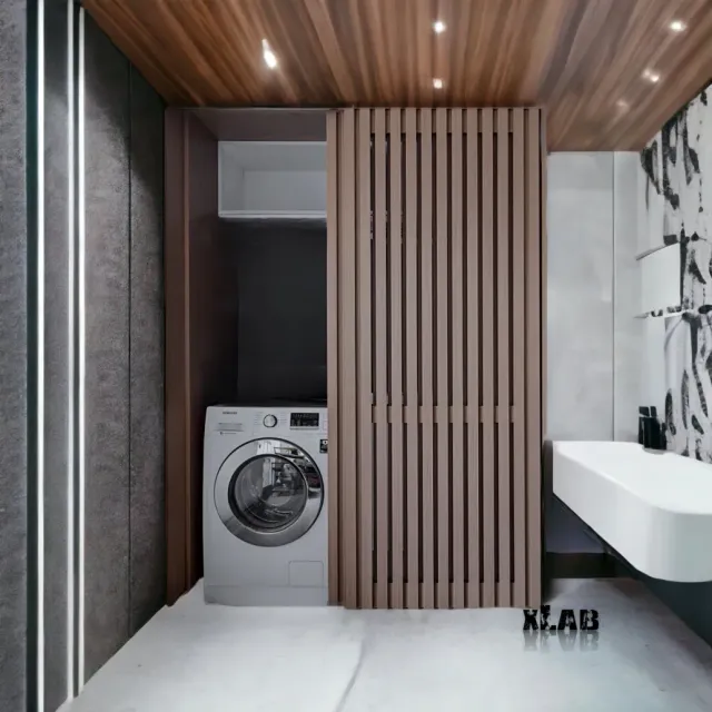 XLAB Design porta scorrevole legno doghe verticali binario scomparsa