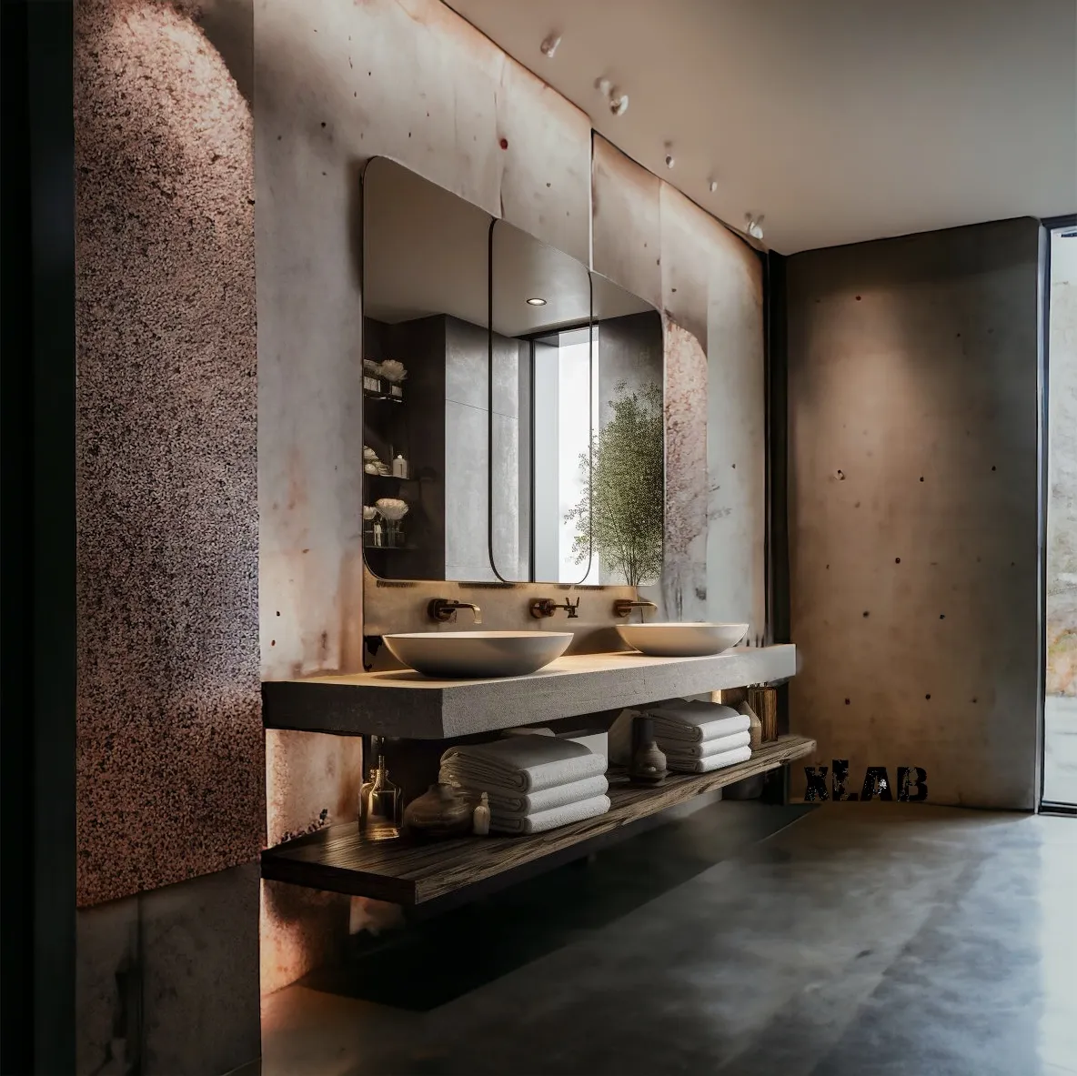 XLAB Design mensola bagno effetto cemento lavabo 180x50 cm