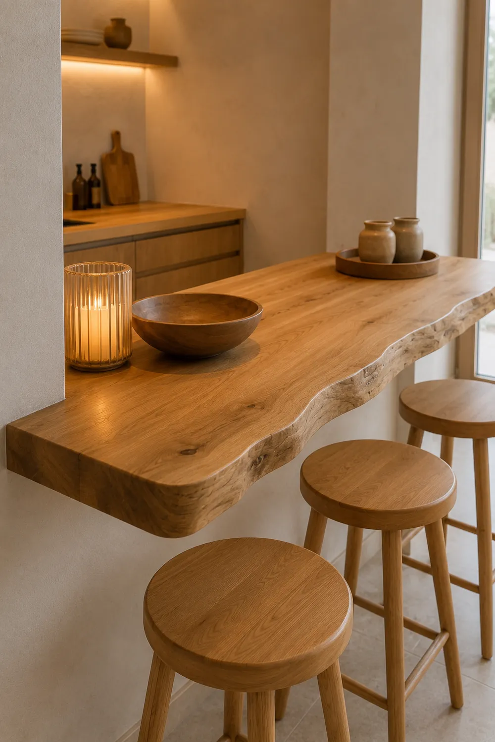 XLAB Design Piano Snack Castagno Su Misura Bordo Naturale