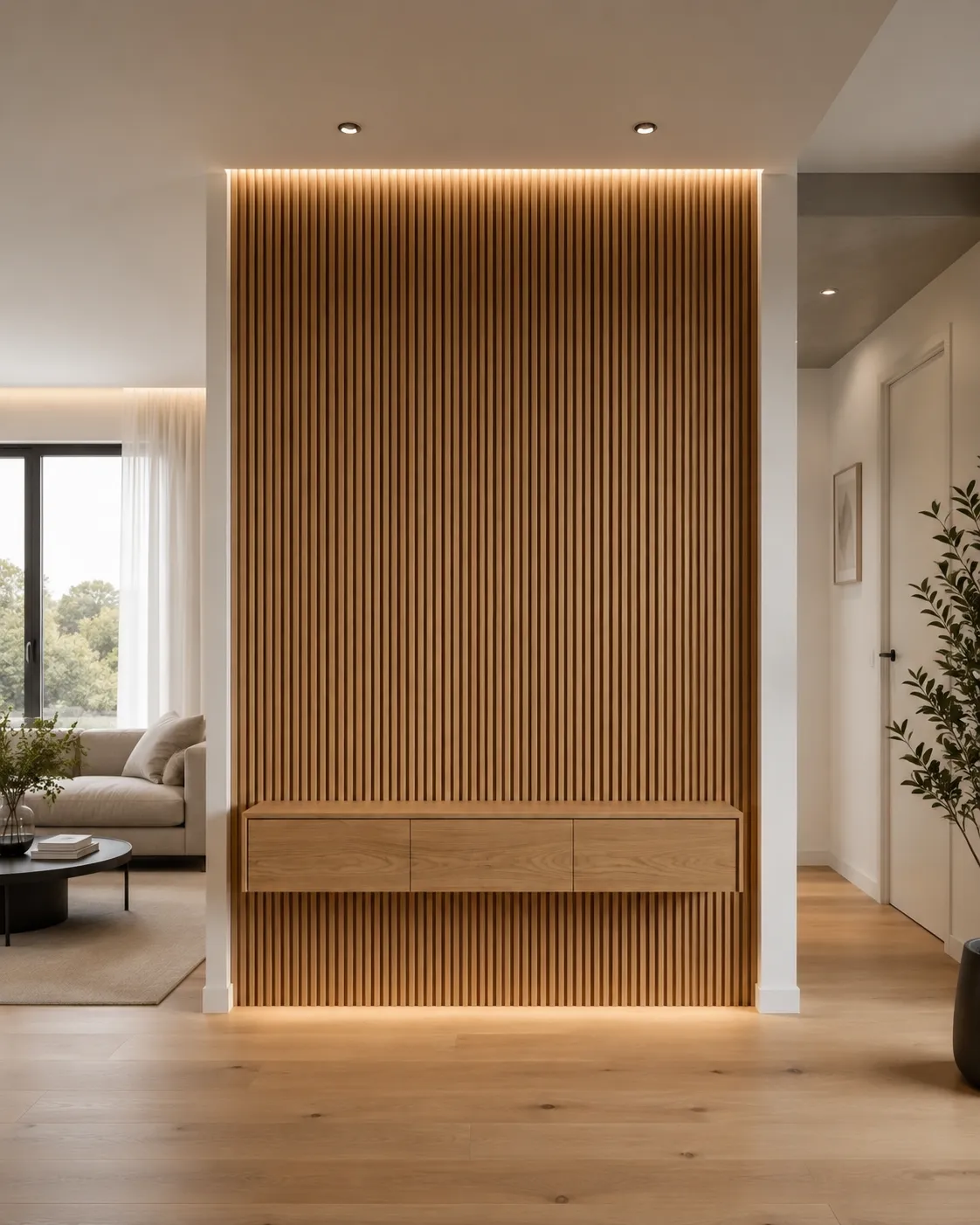 XLAB Design boiserie rovere listelli mobile sospeso su misura
