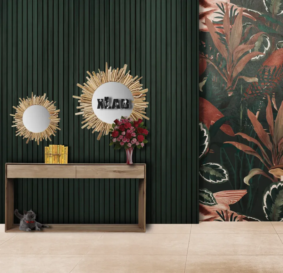 XLAB Design consolle legno massello naturale 140x40 cm 2 cassetti