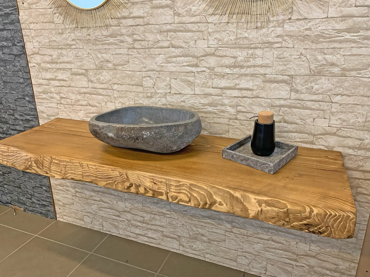 XLAB Design mensola bagno larice rustico bordo ondulato