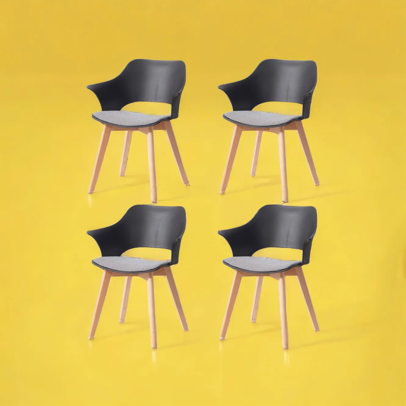 XLAB Design Set 4 Sedie Soggiorno ABS Tessuto Pied de Poule