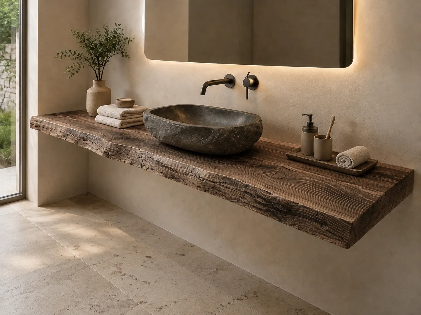 XLAB Design Pioggia mensola bagno legno castagno su misura