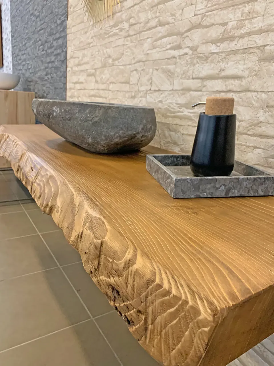 XLAB Design mensola bagno larice rustico bordo ondulato