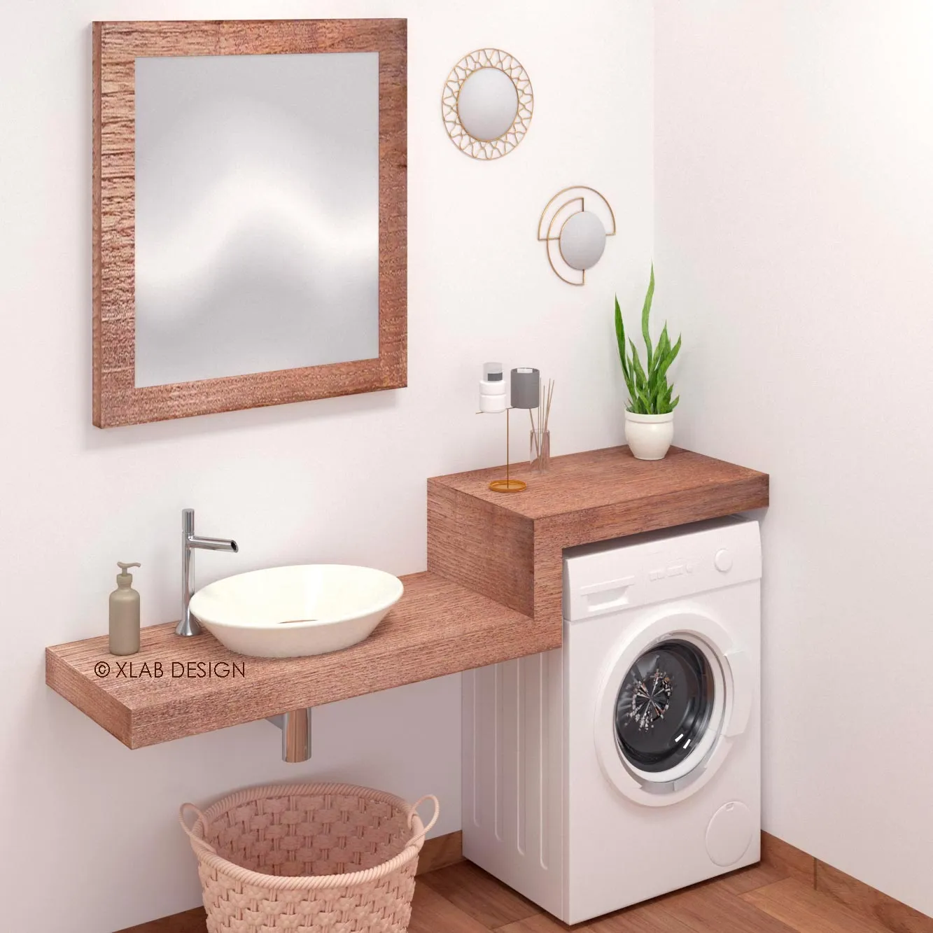 XLAB Design Rosa mobile bagno lavatrice legno rovere