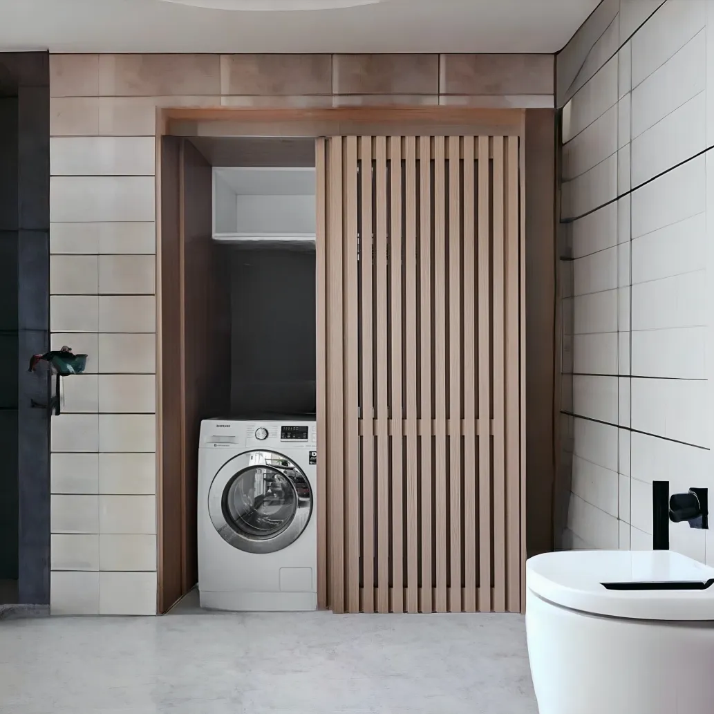 XLAB Design porta scorrevole legno doghe verticali binario scomparsa
