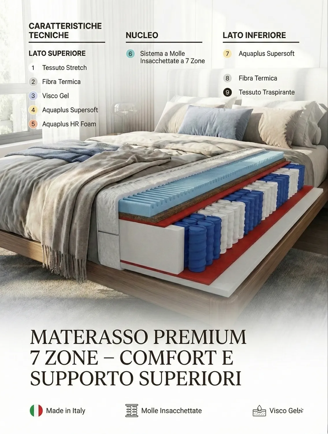 XLAB Design Premium materasso king size 180x200 rigido