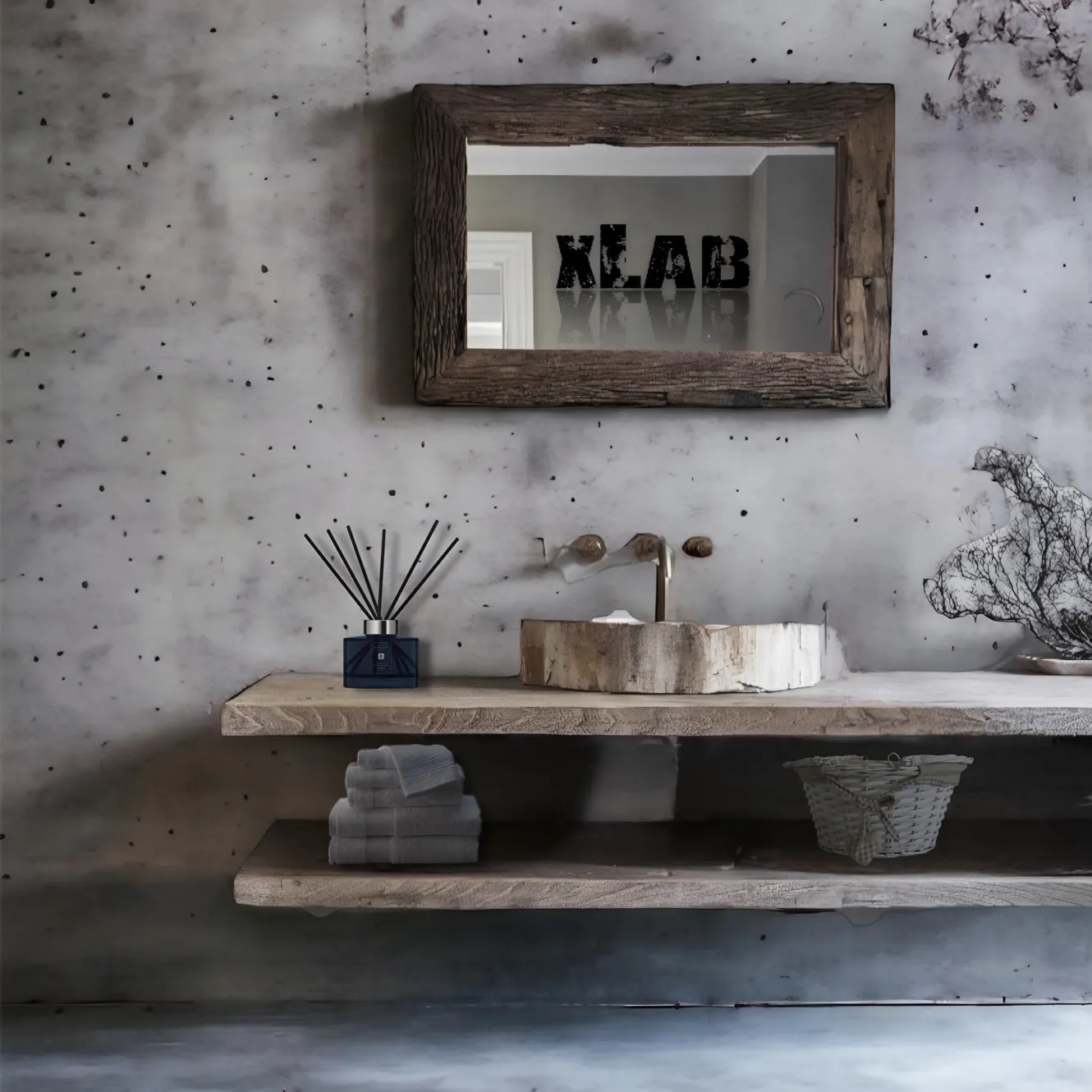 XLAB Design mensole bagno legno massello grigio 150x50 cm