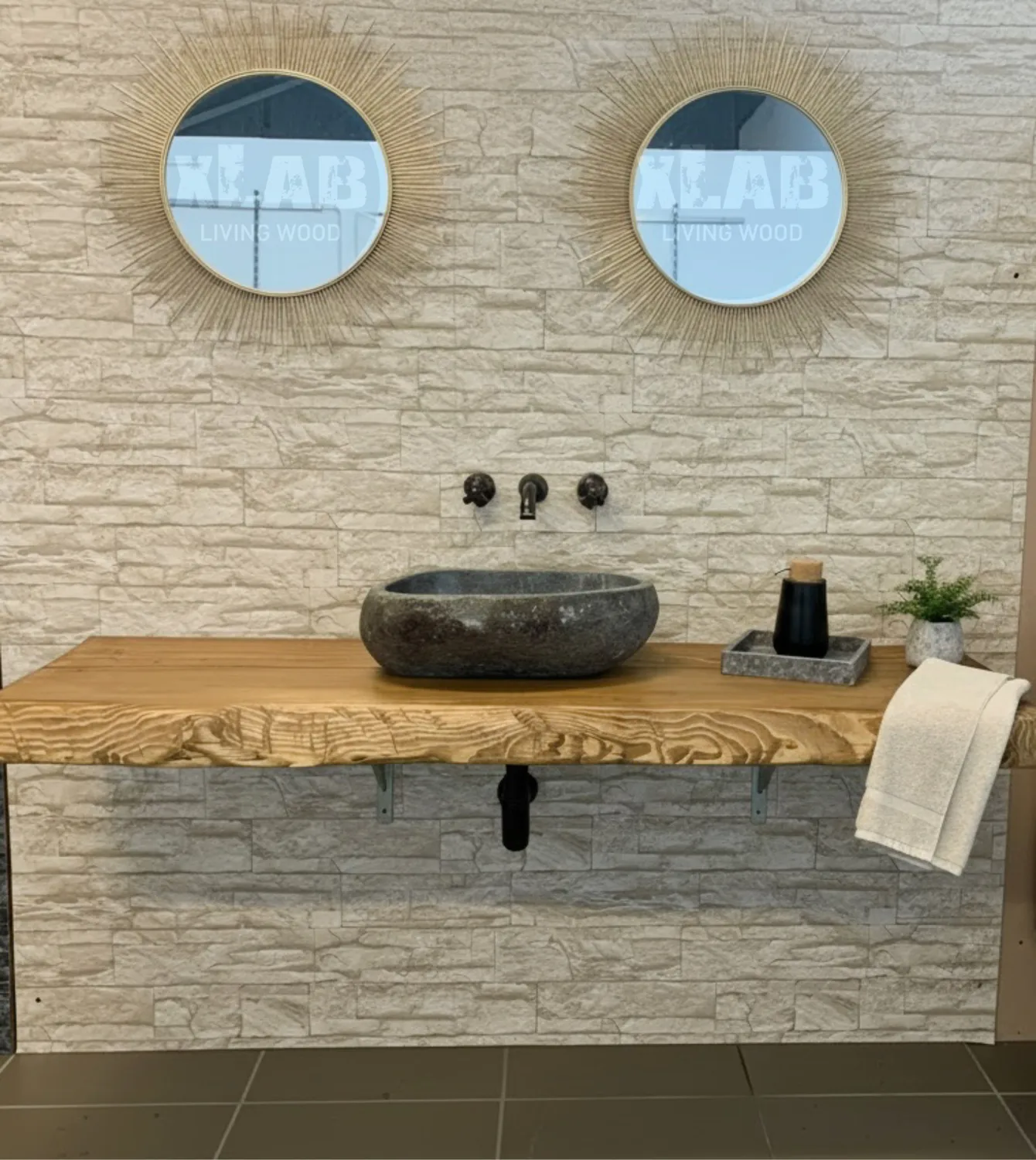 XLAB Design Larice Rustico mensola bagno legno massello lavabo