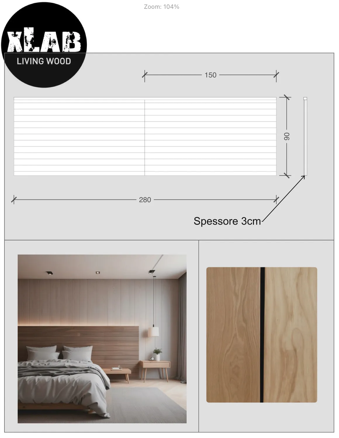XLAB Design testiera letto matrimoniale rovere massello