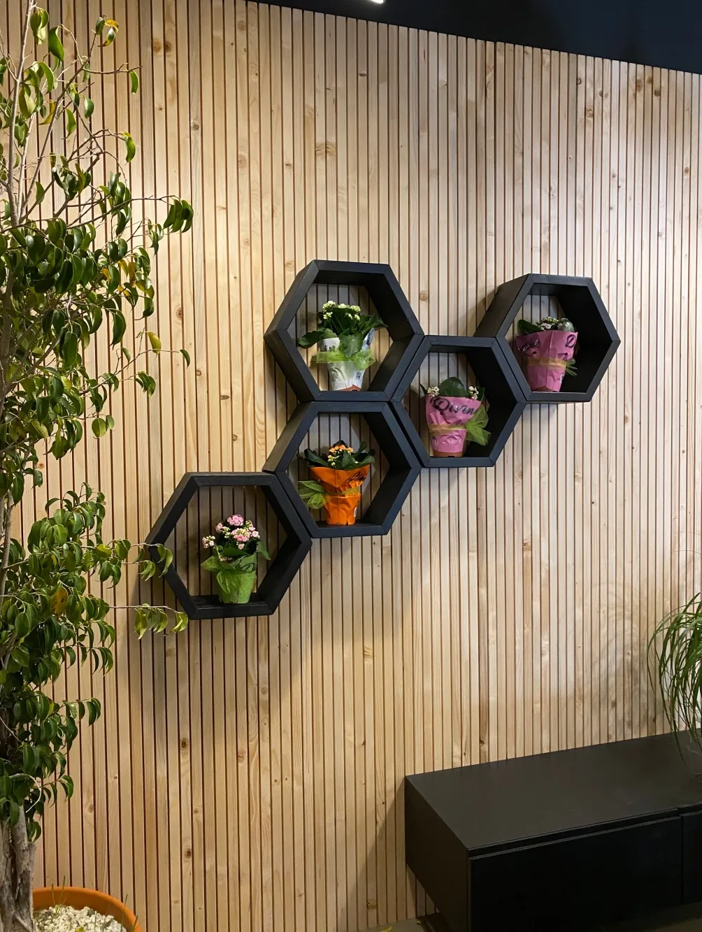 XLAB Design Bee mensola esagonale black legno 5 pezzi