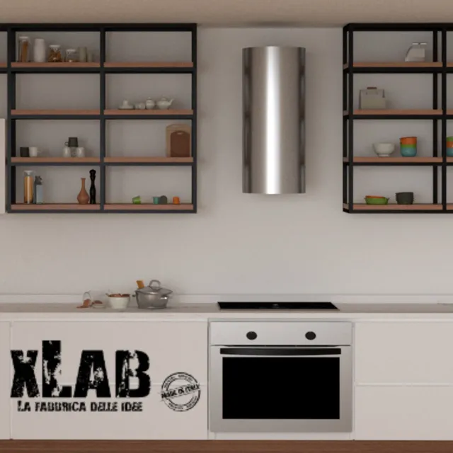 XLAB Design pensile cucina industriale legno ferro 120x120x30