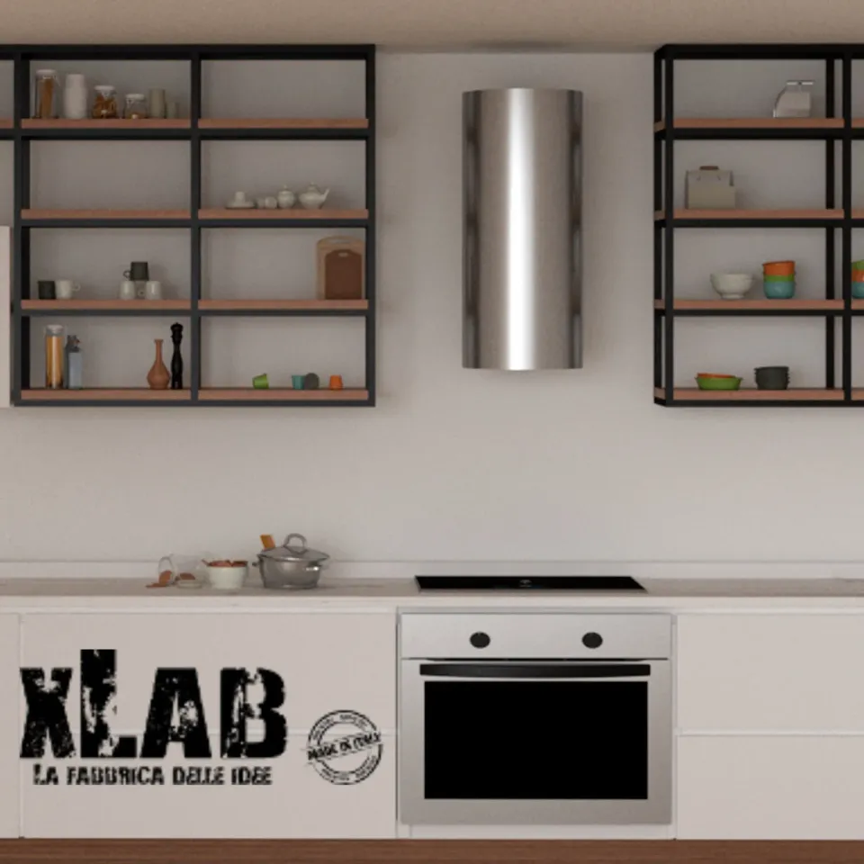 XLAB Design Pensile cucina industriale legno ferro L45 H120 P30